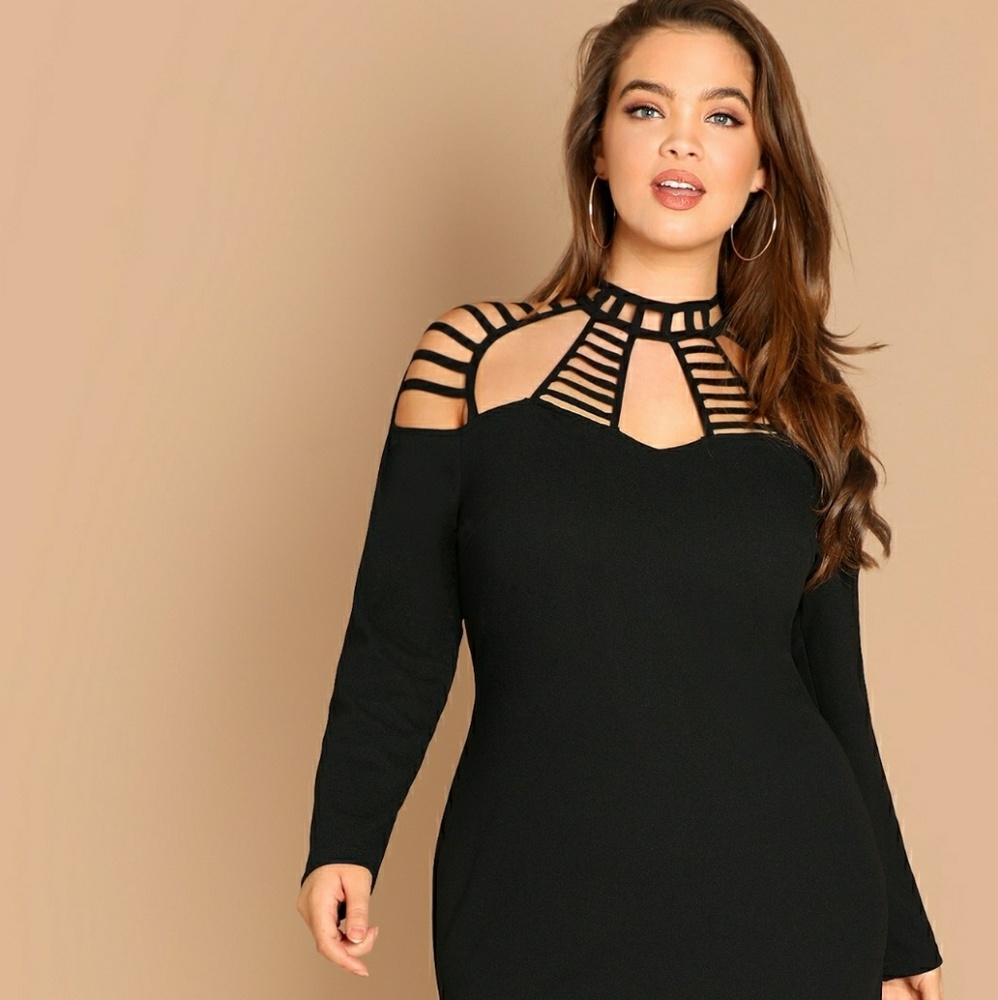 Plus Ladder Cut Out Yoke Pencil Dress